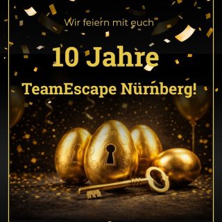 🎁 TeamEscape Nürnberg feiert 10-jähriges Jubiläum – und ihr seid eingeladen! 🎉

Unser Standort Nürnberg ist vor genau 10 Jahren, am 10. April 2016, aus dem Ei geschlüpft 🐣 – und seitdem dreht sich alles um Rätsel, Abenteuer und gemeinsame Erlebnisse.

Freut euch auf Partystimmung, kleine Überraschungen vor Ort und ganz besondere Jubiläumsmomente 🥳✨

Was euch erwartet?

🥚🐰💛 Jubiläums-Eiersuche
📅 06.–12. April
In unseren Escape Rooms verstecken sich goldene Eier voller Überraschungen ✨🥚

Findet ihr ein Ei, könnt ihr euch immer über tolle Rabatte und Gewinne freuen – und mit etwas Glück sogar über Gutscheine im Wert von bis zu 100 € 💰

🔑 Also: Spiel buchen, Augen offen halten und euer goldenes Eier entdecken!

#EscapeRoom #Nürnberg #Jubiläum #Gewinnspiel #Rätselspaß